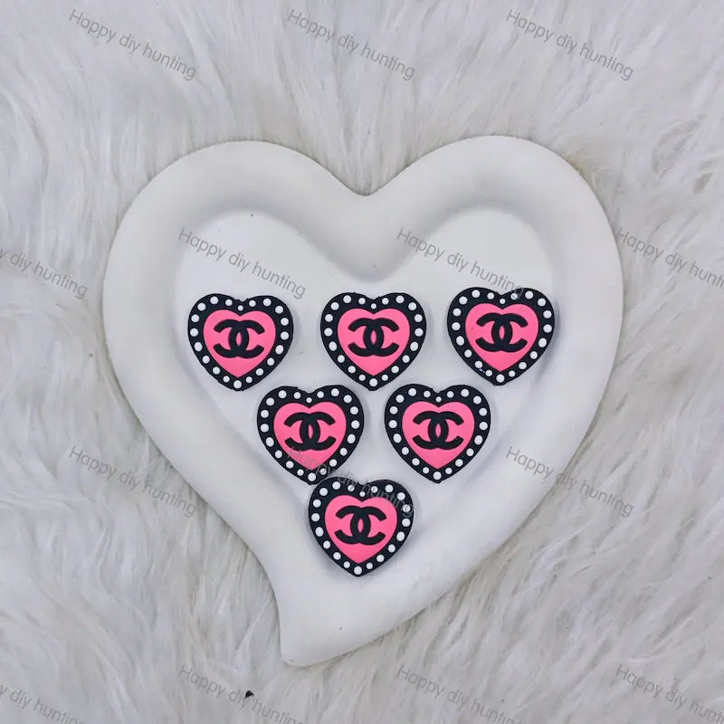 Black Pink Heart Interlocking CC Silicone Focal Beads For DIY Beadable Pens
