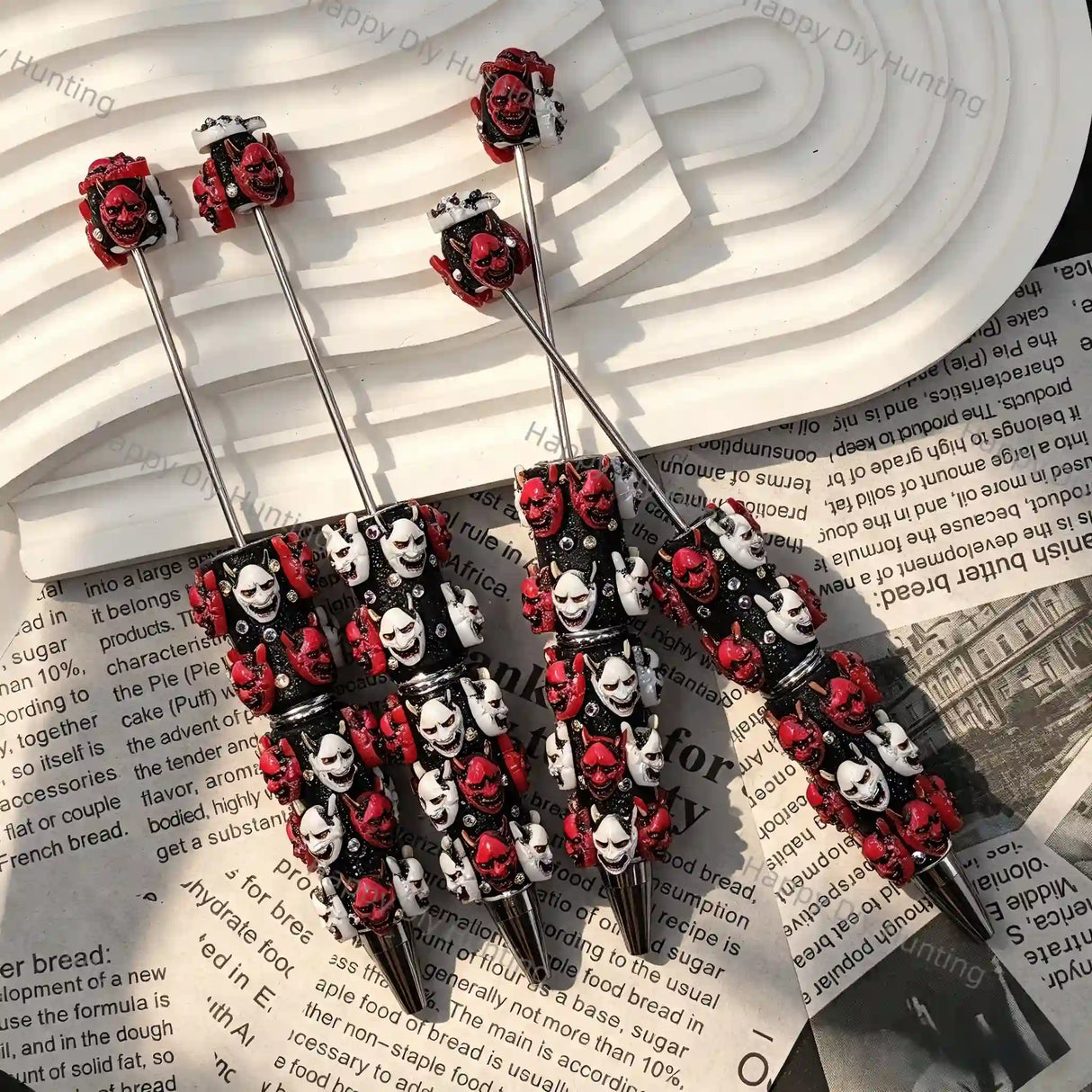Devil Mask Rhinestone Beadable Pens Gothic Handmade Stationery