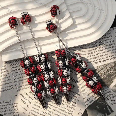 Devil Mask Rhinestone Beadable Pens Gothic Handmade Stationery