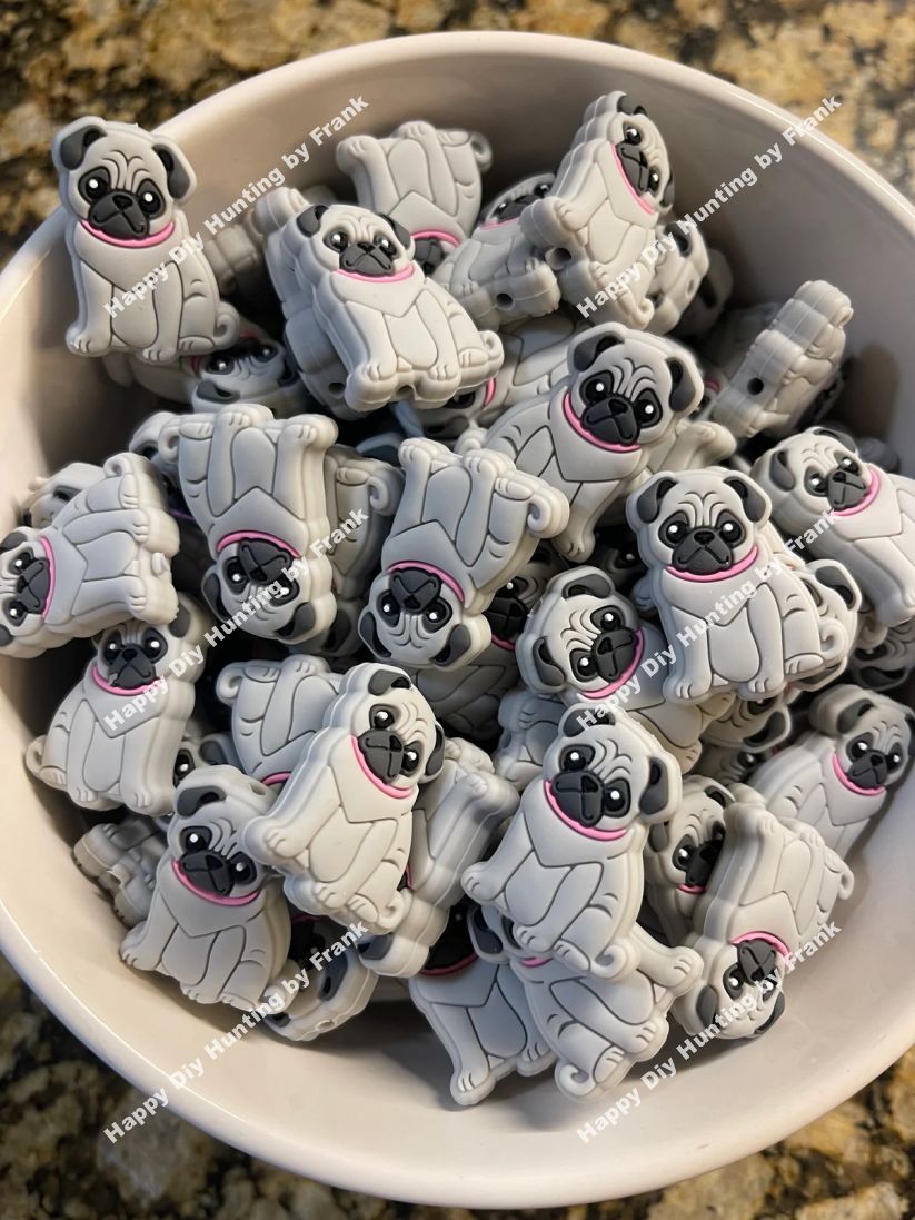 Dog Silicone Focal Bead (Gray PUG)