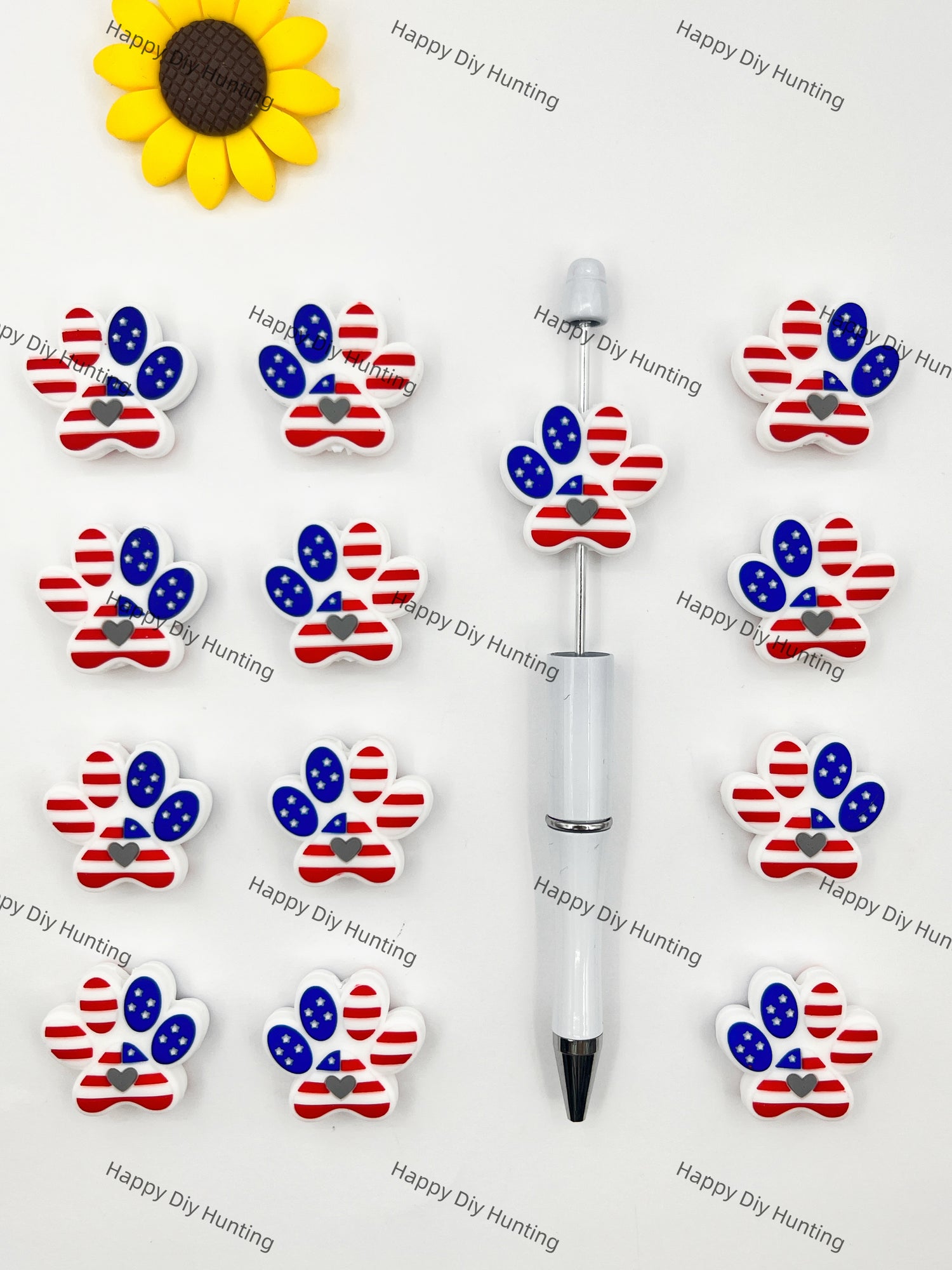 Dog's Paw-Shaped American Flag Silicone Focal Beads Wholesale, silicone focal beads for pens
