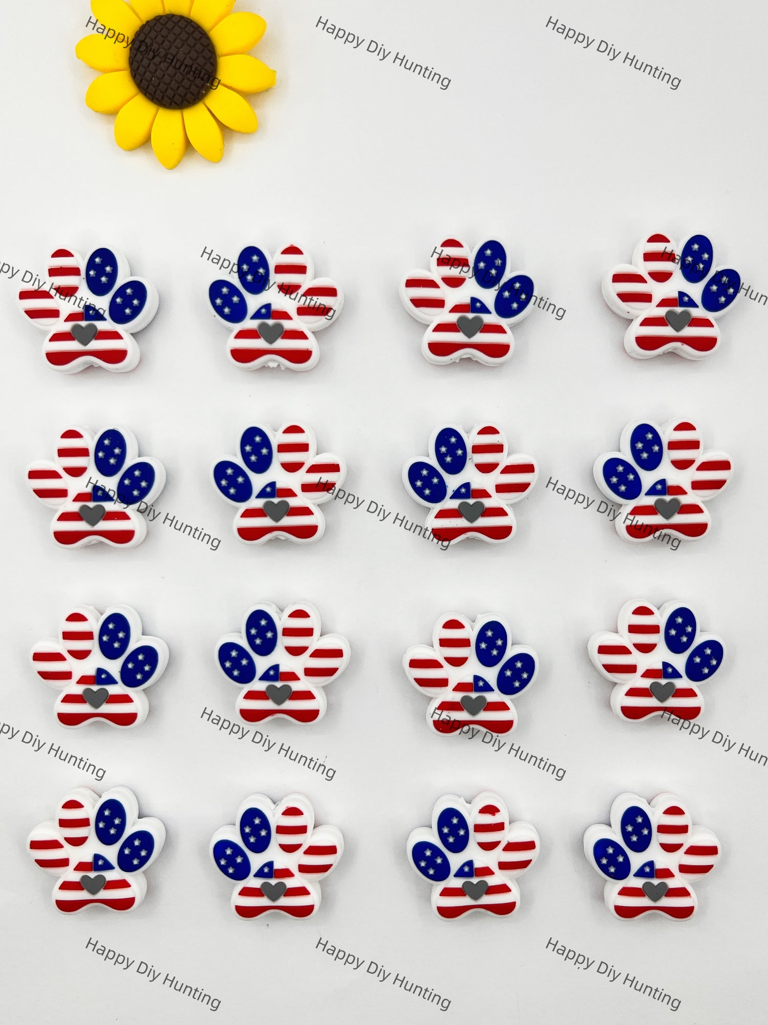 Dog's Paw-Shaped American Flag Silicone Focal Beads Wholesale, silicone focal beads for pens