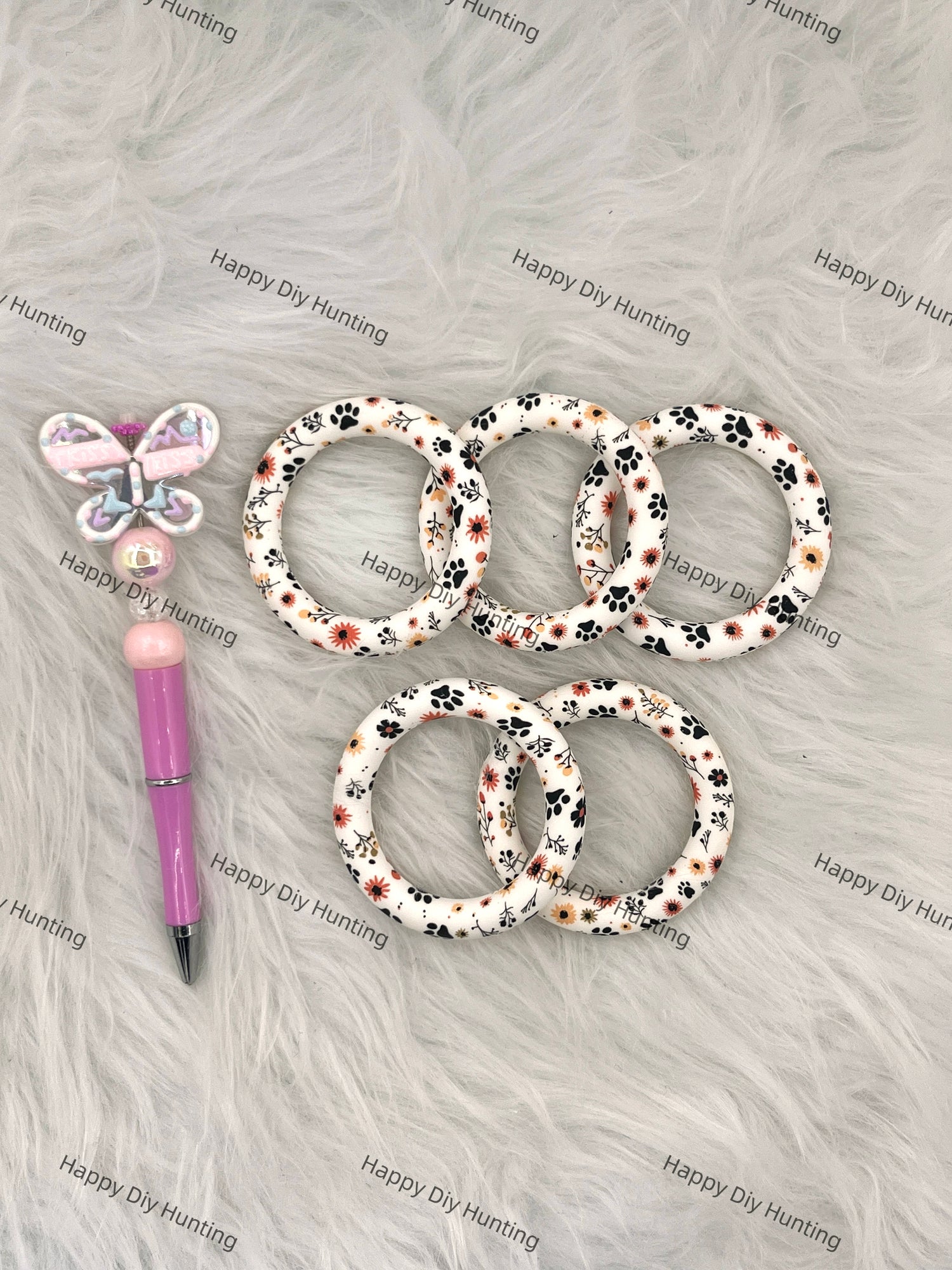 Dog's Paw Beadable Silicone Ring Car Hanger Charm Loop