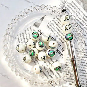 Pearlescent White Eagle Football Graphic Print Large Hole Acrylic Beads For DIY Beadable Pen Craft Wholesale