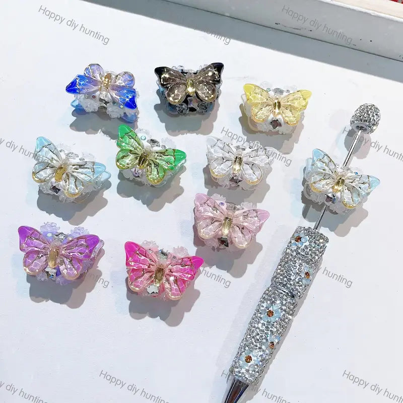 Multi Color  Butterfly Bead Caps, Crystal Cross Bead End Frame Findings For DIY Beadable Pens