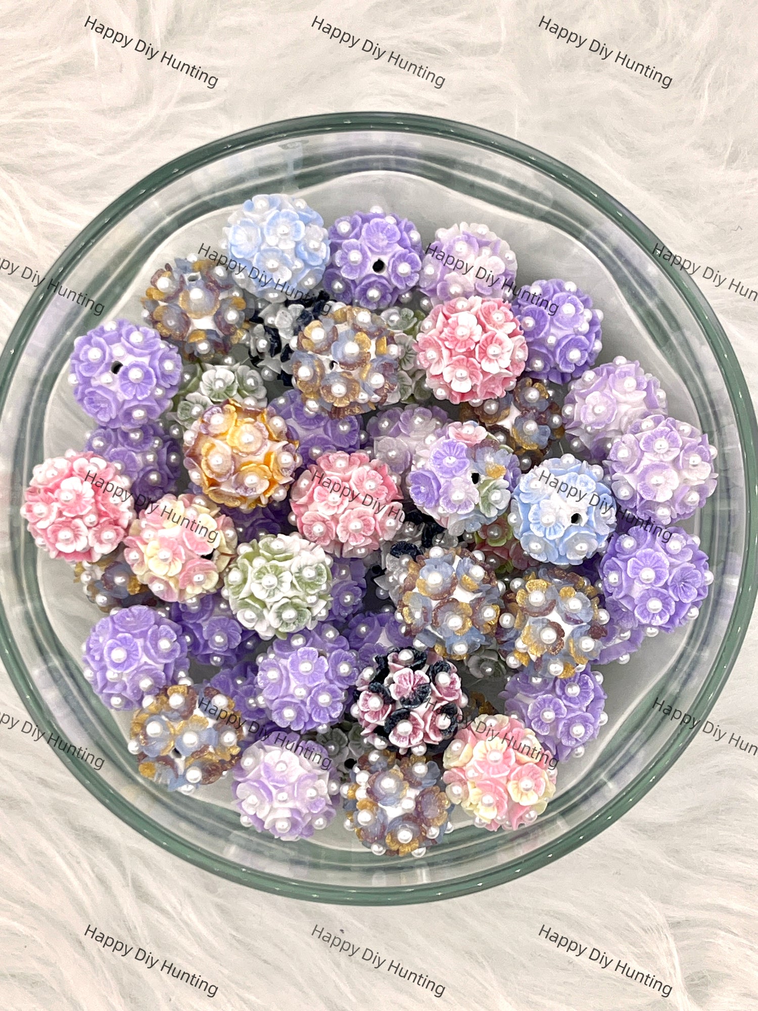 Fancy Flower Acrylic Bead with Pearl,Mixed Color