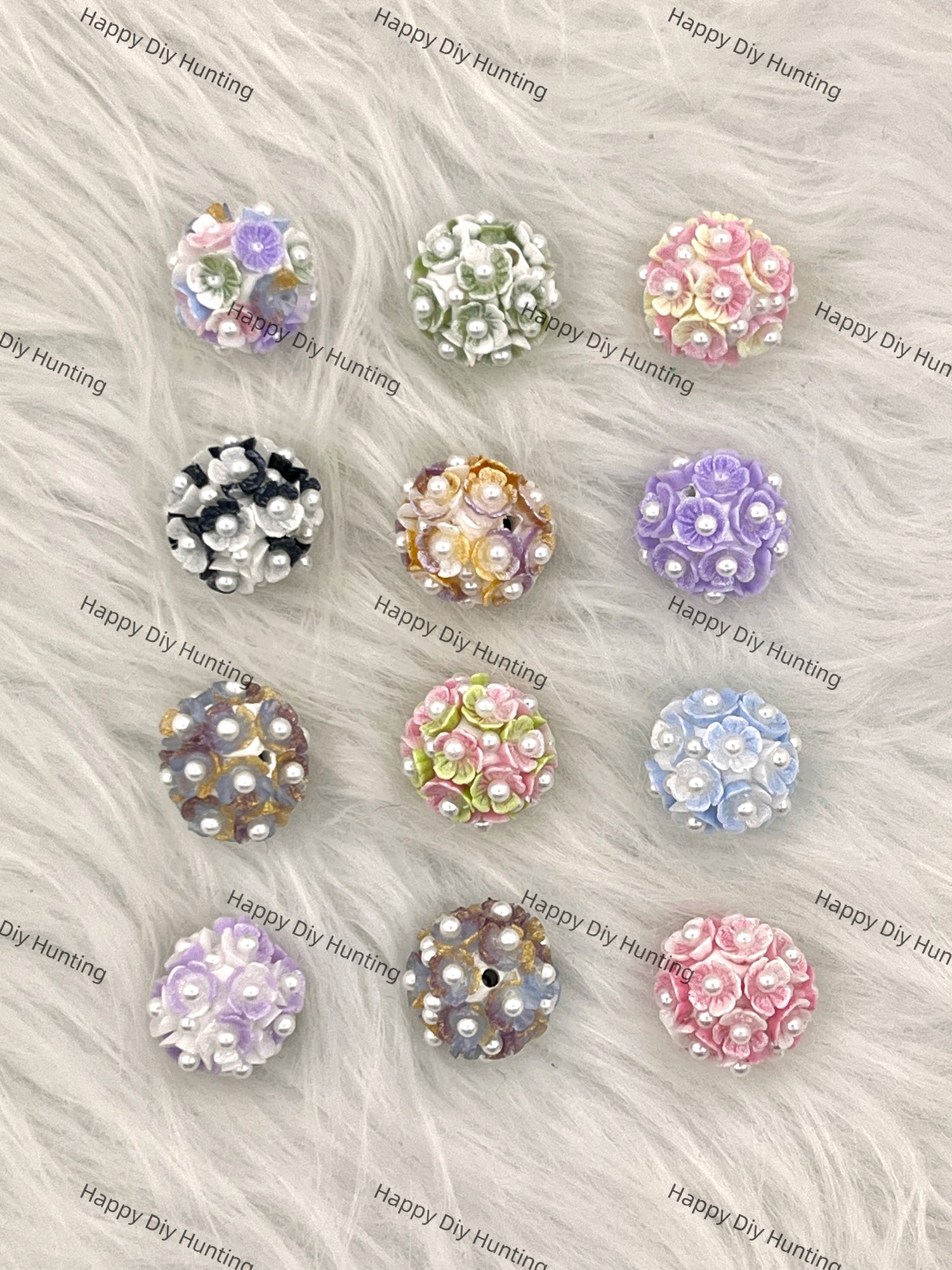 Fancy Flower Acrylic Bead with Pearl,Mixed Color