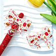 Fast food print silicone bow beads, large‑hole food‑grade silicone charms for DIY beadable pen craft