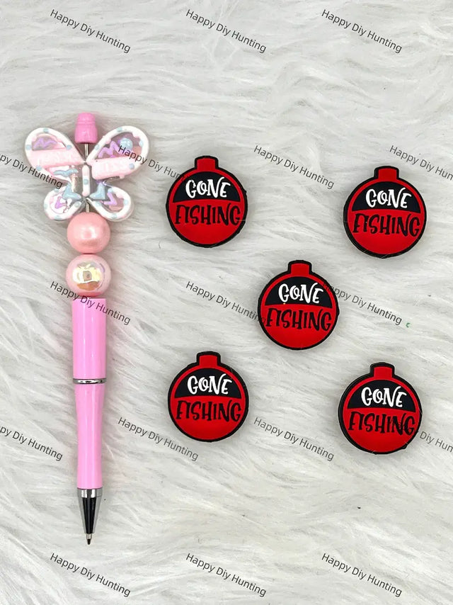 Handmade Beadable Pen with Gone Fishing Silicone Beads