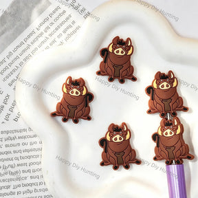 flat cartoon brown warthog silicone focal beads with cream tusks for diy beadable pen handmade craft wholesale