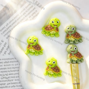 flat cartoon smiling turtle silicone focal beads brown shell yellow belly two green tones for diy beadable pen handmade craft wholesale
