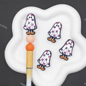 Floral flip flop ghost silicone focal beads Halloween seasonal food grade silicone beads for beadable pen making