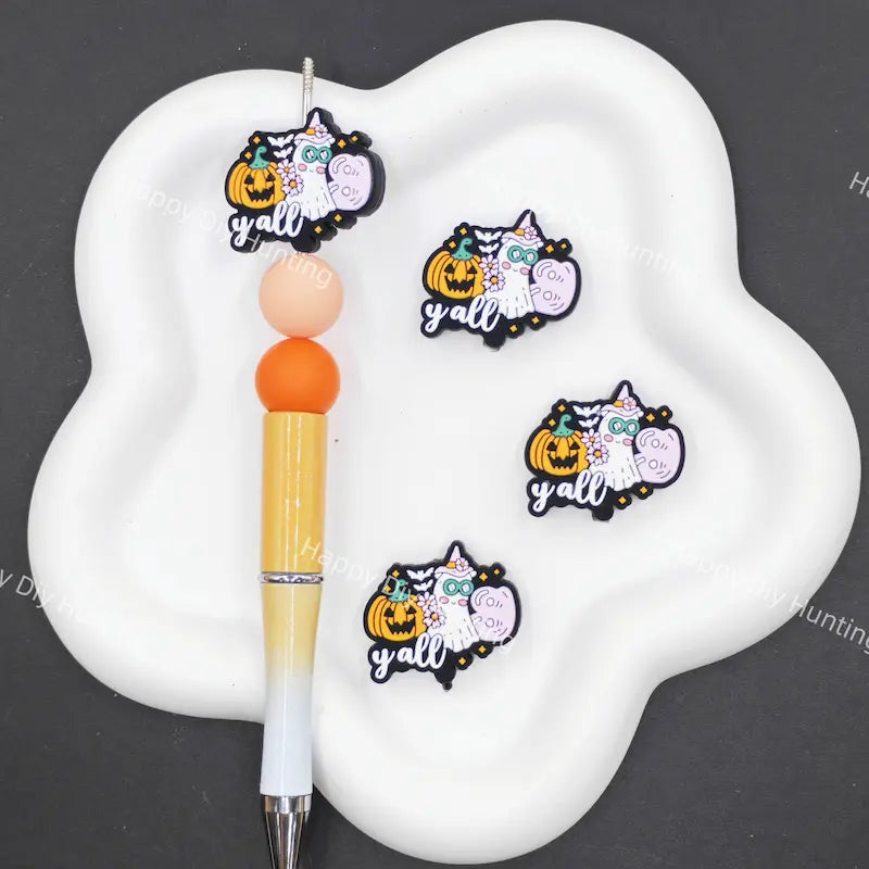 Flower Cute Ghost with Pumpkin Silicone Focal Beads for Halloween Beadable Pen DIY