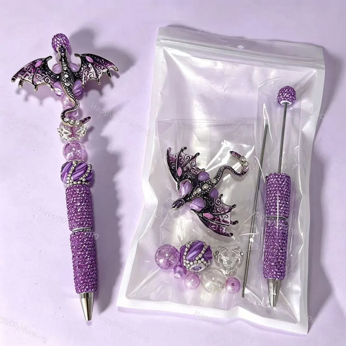 Flying winged dragon beads complete beadable pen DIY craft kits, kits include pen bases for making custom finished beadable pens