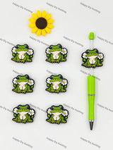 Handmade Beadable Pen with Frog With Flower Silicone Beads