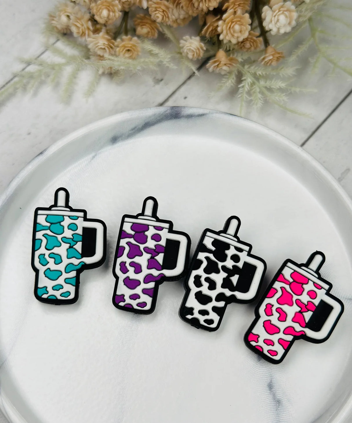 Cow Print Tumbler Silicone Focal Bead, Drink Silicone Bead