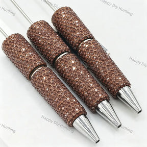 Full wrap champagne crystal rhinestone beadable pens with long steel pin and silver metal tip, bling pen bodies for DIY handmade custom beaded craft pens