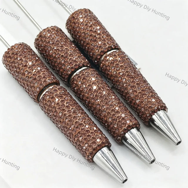 Full wrap champagne crystal rhinestone beadable pens with long steel pin and silver metal tip, bling pen bodies for DIY handmade custom beaded craft pens