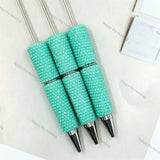Full wrap champagne crystal rhinestone beadable pens with long steel pin and silver metal tip, bling pen bodies for DIY handmade custom beaded craft pens