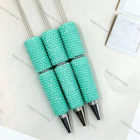 Full wrap champagne crystal rhinestone beadable pens with long steel pin and silver metal tip, bling pen bodies for DIY handmade custom beaded craft pens