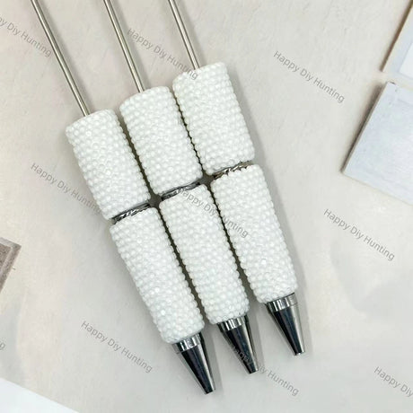 Full wrap champagne crystal rhinestone beadable pens with long steel pin and silver metal tip, bling pen bodies for DIY handmade custom beaded craft pens