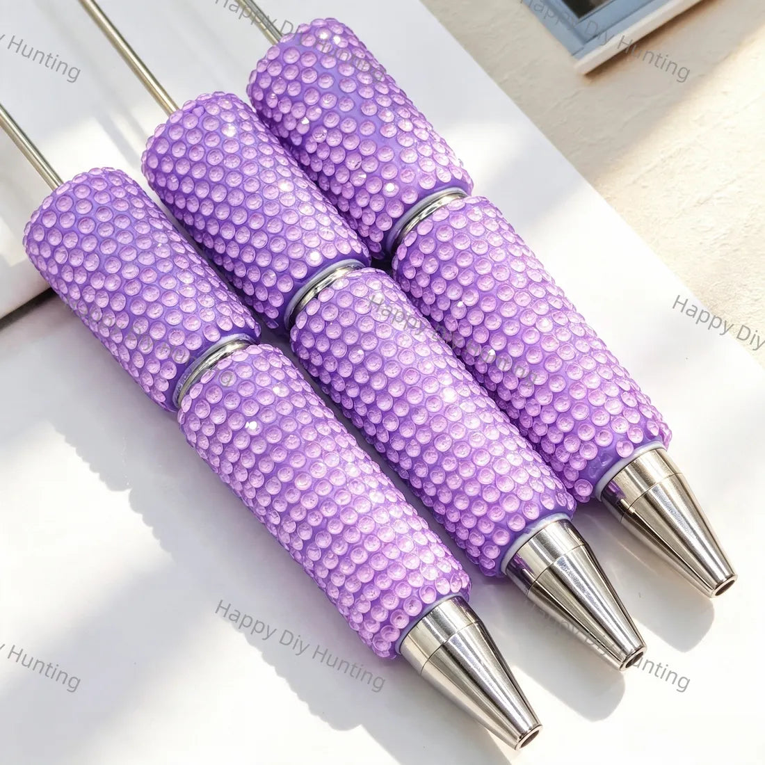 Full wrap champagne crystal rhinestone beadable pens with long steel pin and silver metal tip, bling pen bodies for DIY handmade custom beaded craft pens