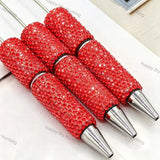 Full wrap champagne crystal rhinestone beadable pens with long steel pin and silver metal tip, bling pen bodies for DIY handmade custom beaded craft pens