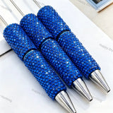 Full wrap champagne crystal rhinestone beadable pens with long steel pin and silver metal tip, bling pen bodies for DIY handmade custom beaded craft pens