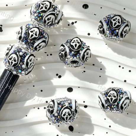 Ghost Face Round Rhinestone Beads for DIY Beadable Pens