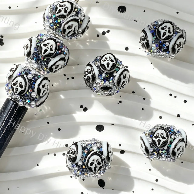 Ghost Face Round Rhinestone Beads for DIY Beadable Pens