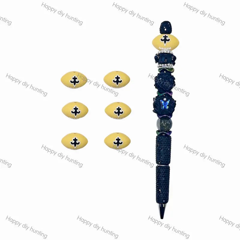 Gold New Orleans  Saints Silicone Focal Beads, Wholesale Silicone Focal Beads for Pens2