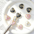 Glossy Gold Trim Flat Heart Acrylic Focal Beads, Black Pink Silver Solid Color Heart Acrylic Beads For DIY Beadable Pen Keychain Bracelet Craft Supplies