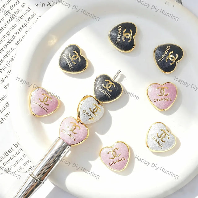 Glossy Gold Trim Flat Heart Acrylic Focal Beads, Black Pink Silver Solid Color Heart Acrylic Beads For DIY Beadable Pen Keychain Bracelet Craft Supplies