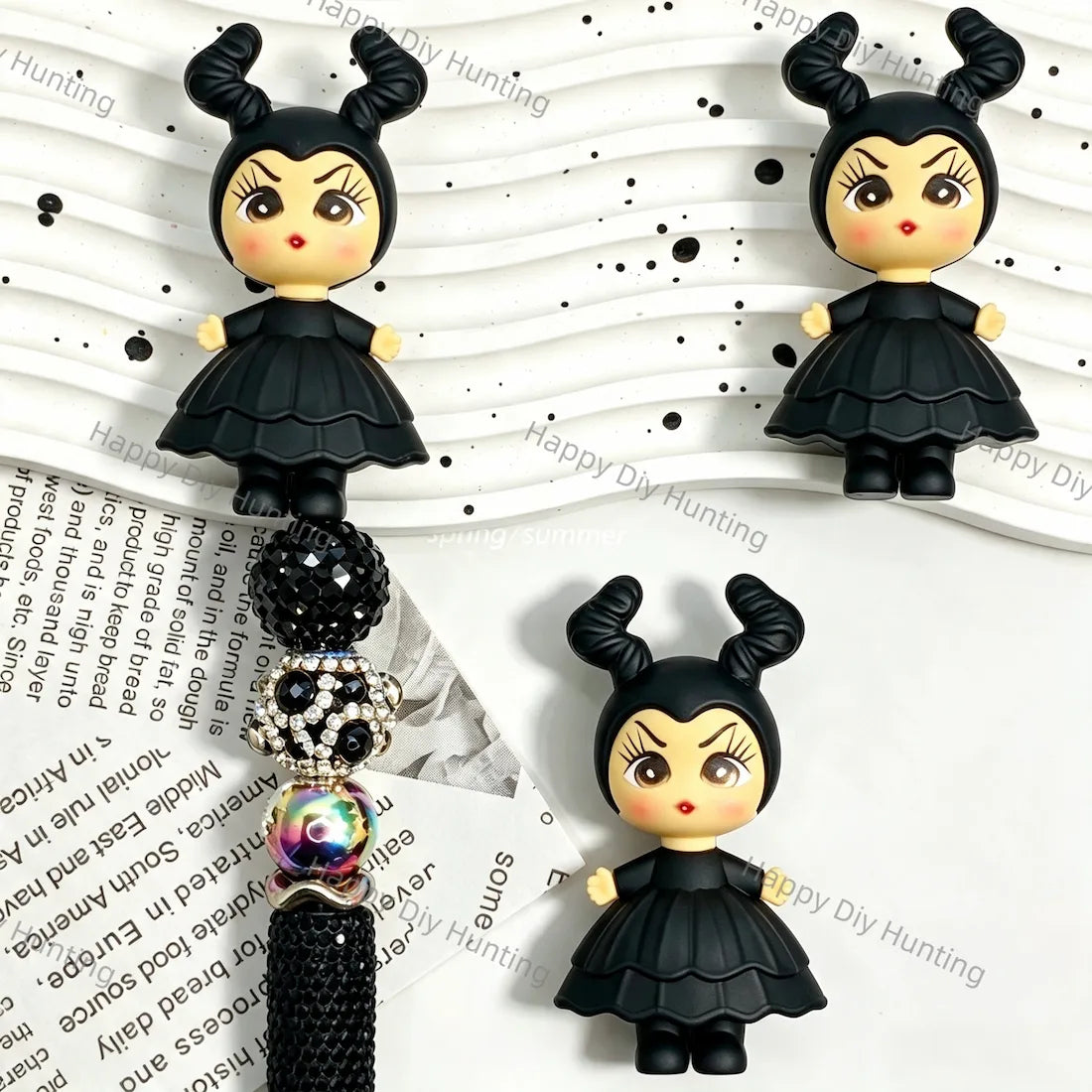 Gothic horned black dress girl decorative pen topper for diy beadable pen
