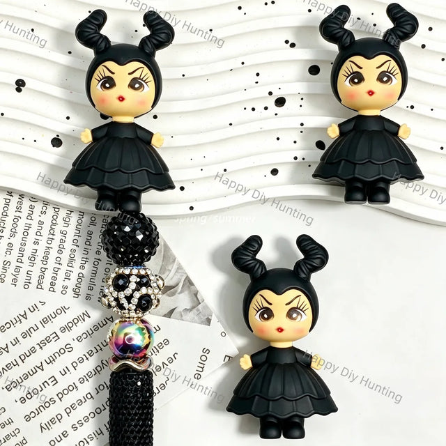 Gothic horned black dress girl decorative pen topper for diy beadable pen