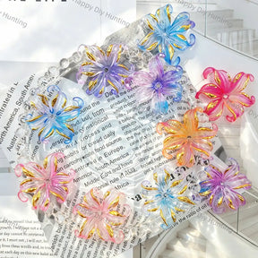 gradient transparent gold line curly 6 petal flower acrylic beads for diy beadable pen craft wholesale