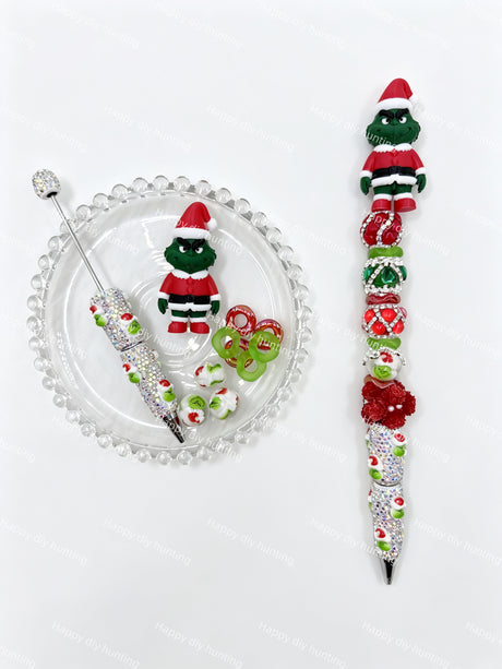 Grinch Green Christmas Monster 3D Pen Topper No Hole for DIY Beadable Pens Wholesale