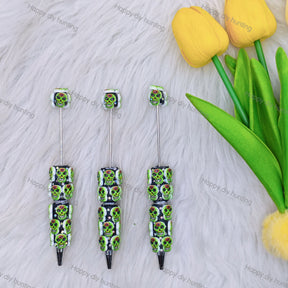 Green Floral Sugar Skull Beadable Pens Wholesale, Beadable Pens Supplies
