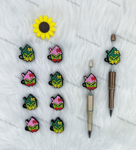Green Monster Coffee Cup Silicone Focal Beads Wholesale – Bulk Silicone Focal Beads For DIY Beadable Pens