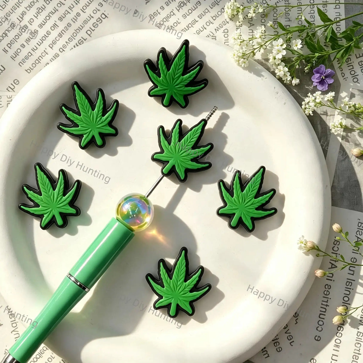 Green Black Palm Leaf Silicone Focal Bead for Beadable Pen DIY Craft Supplies