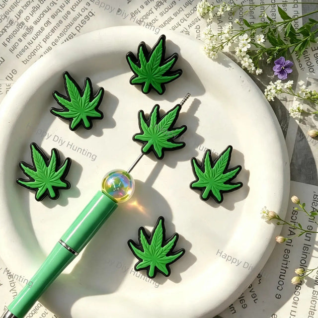 Green Black Palm Leaf Silicone Focal Bead for Beadable Pen DIY Craft Supplies