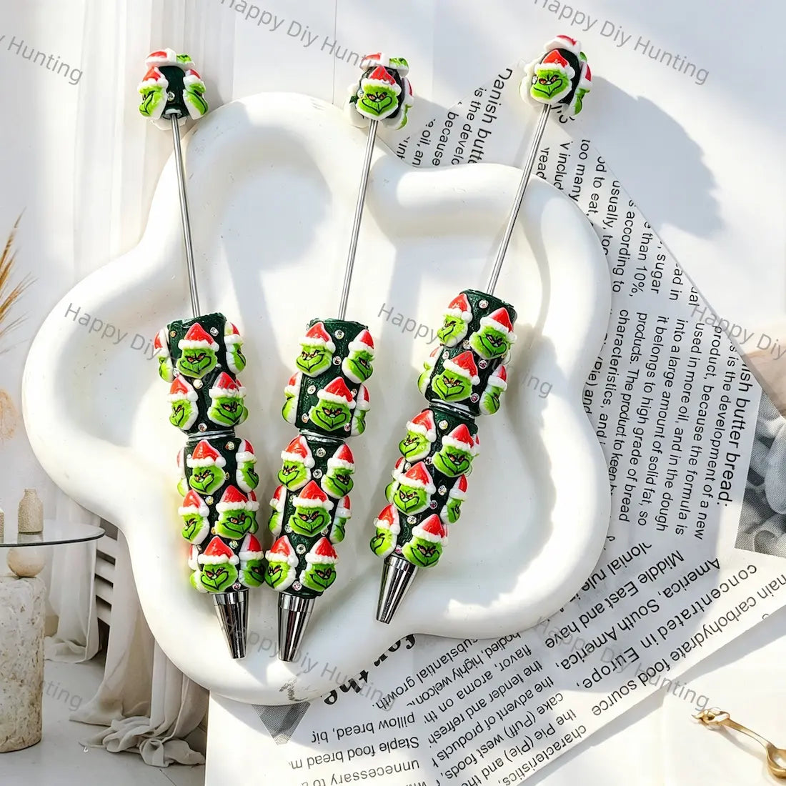 green skin 3d santa hat christmas face beadable pens with rhinestone accents for diy handmade holiday stationery crafts wholesale