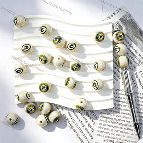 Cream Pearlescent Green Yellow Circle G Letter Football Graphic Print Large Hole Acrylic Beads For DIY Beadable Pen Craft Wholesale