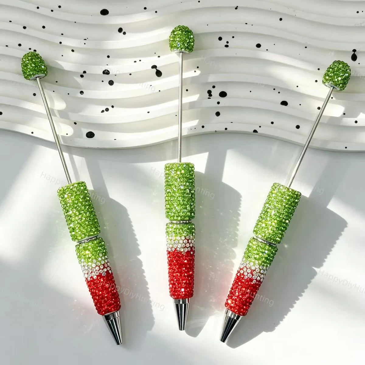 Green red gradient rhinestone beadable pens for DIY beadable pen crafting