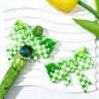 Green white checkered drip print silicone bow beads, large-hole food-grade silicone focal charms for DIY beadable pen craft