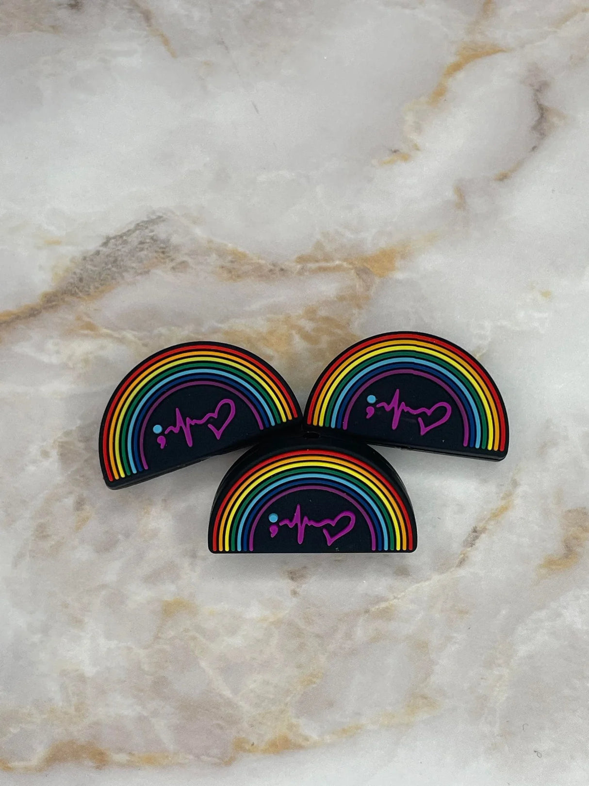 Heartbeat Rainbow Silicone Focal beads