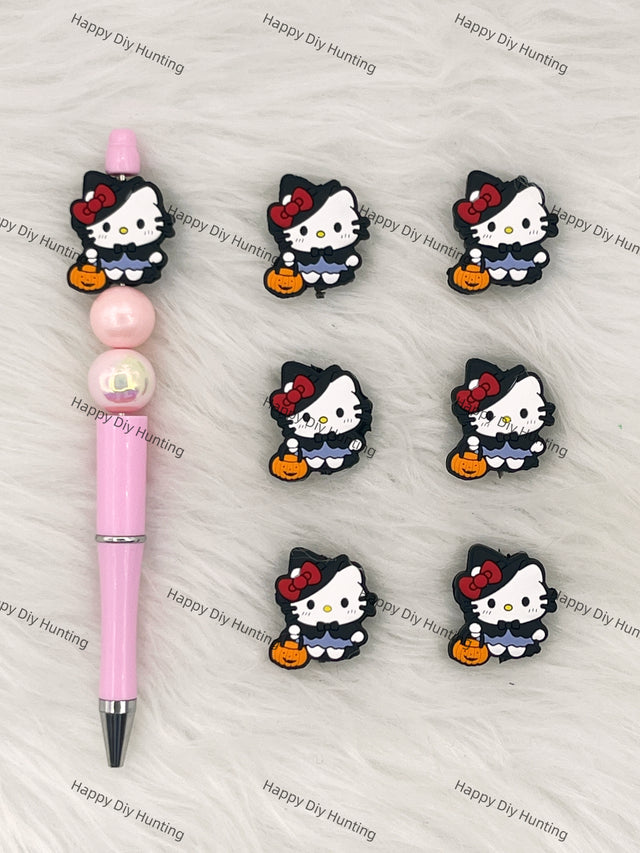 HK Cat Carrying A Pumpkin Lantern Silicone Focal Beads Wholesale, silicone focal beads for pens