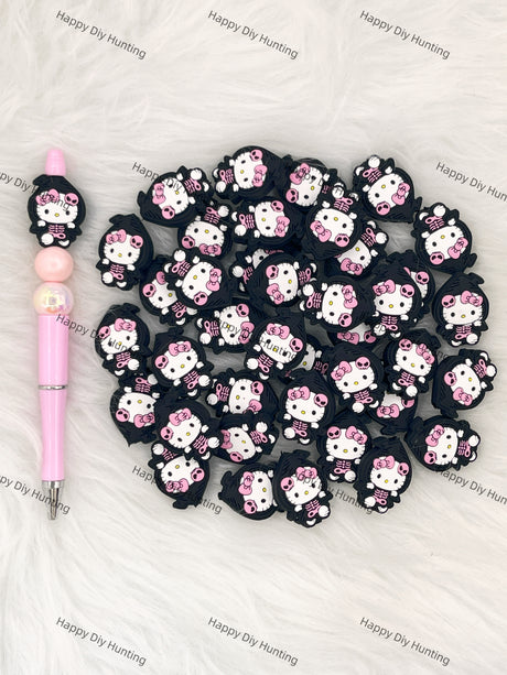 HK Cat Dressed Up As A Halloween Skeleton Silicone Focal Beads Wholesale, silicone focal beads for pens