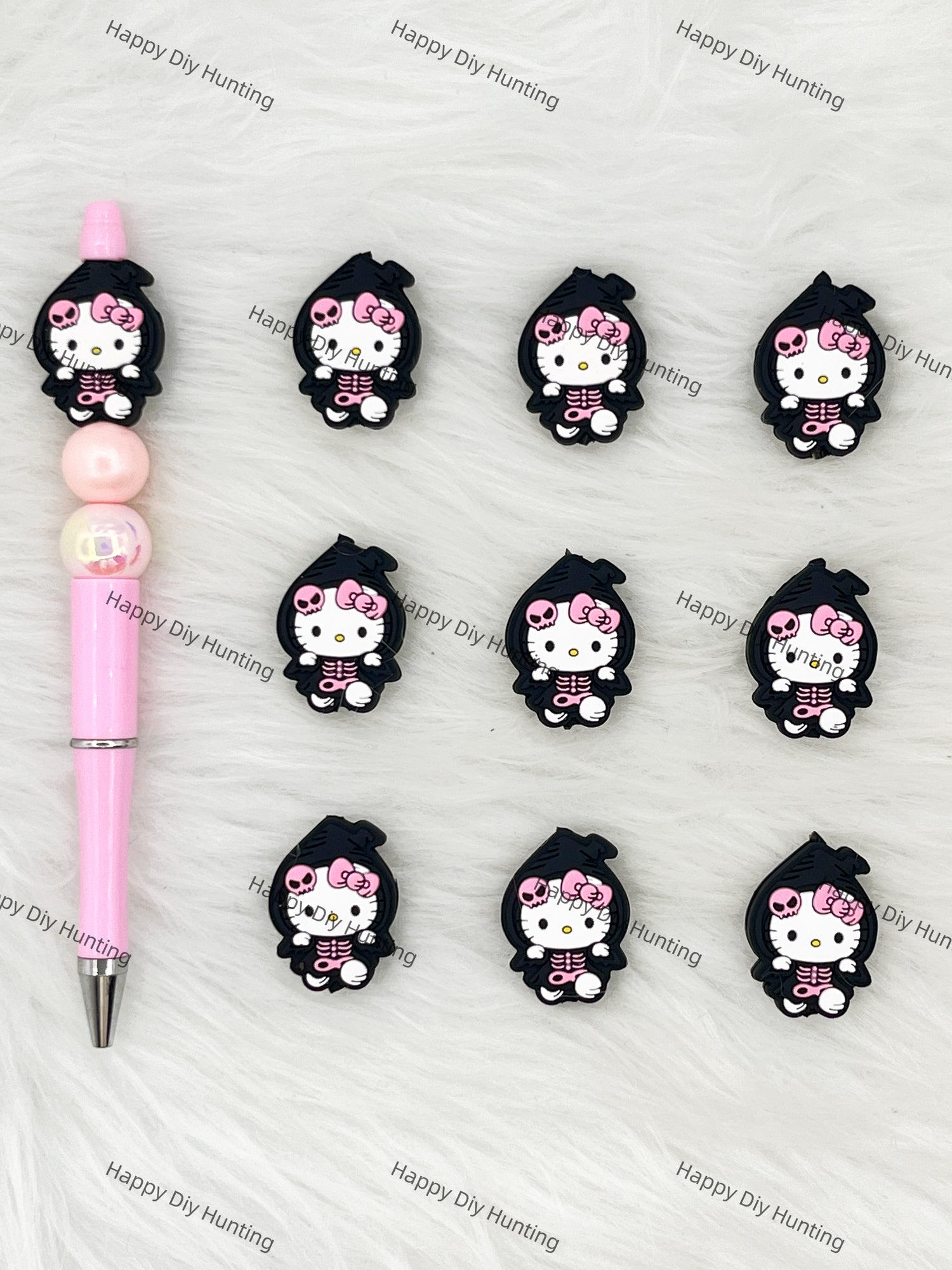 HK Cat Dressed Up As A Halloween Skeleton Silicone Focal Beads Wholesale, silicone focal beads for pens