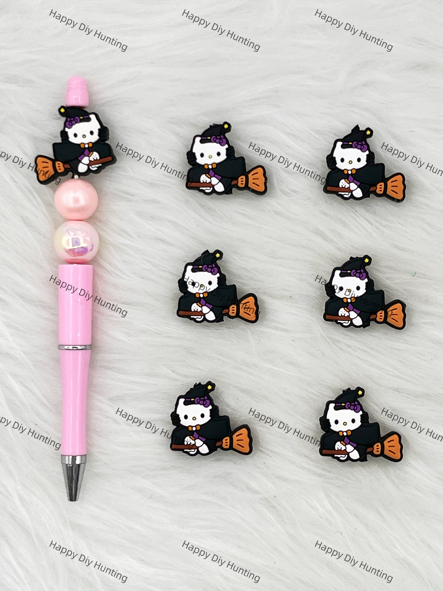 HK Cat Riding On A Magic Broomstick Silicone Focal Beads Wholesale, silicone focal beads for pens